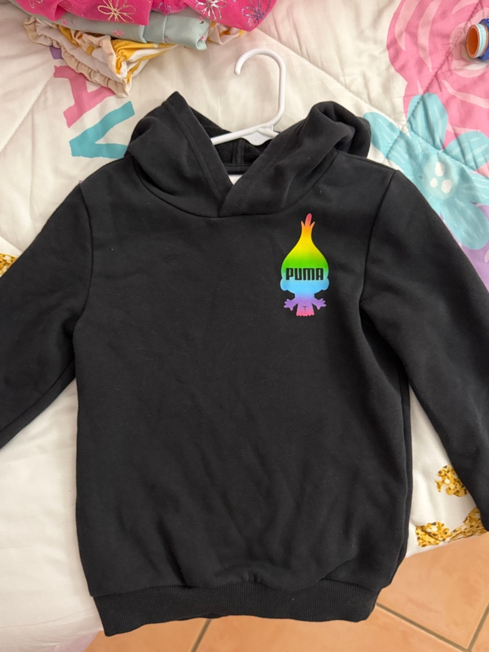 Puma Black Hoodie with Small Rainbow Gradient Logo